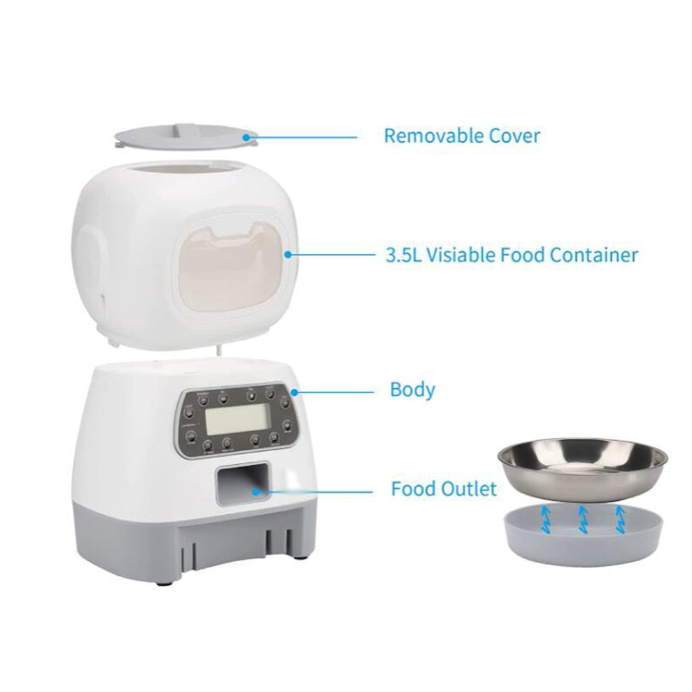 3.5L Automatic Pet Feeder Smart Food Dispenser For Cats Dogs with Timer and Stainless-Steel Bowl