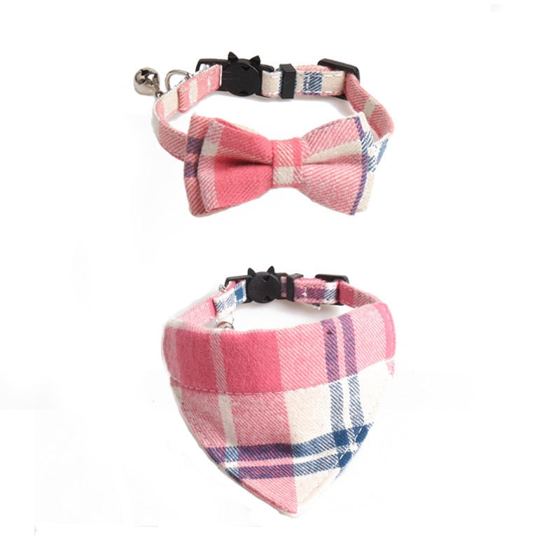 Classic Plaid and Gingham Bow Tie or Bandana Collars with Bell.