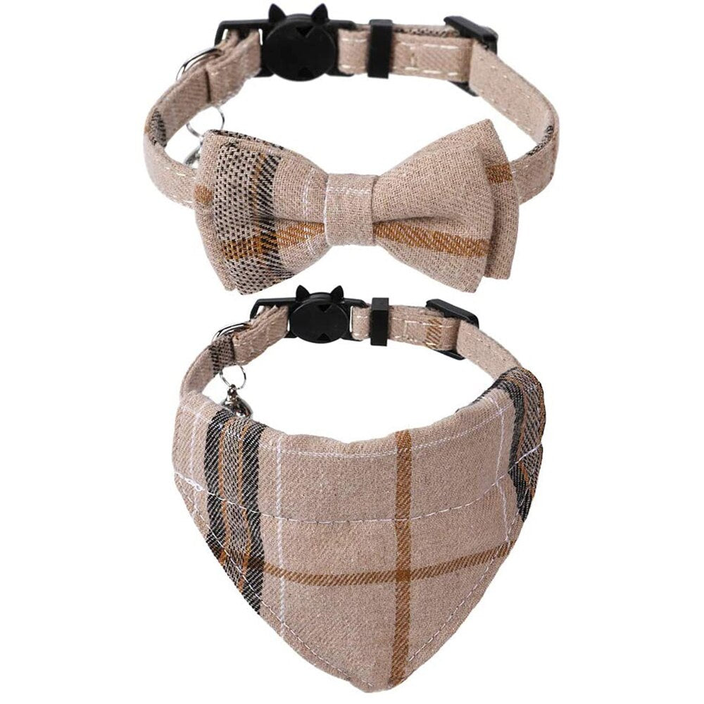 Classic Plaid and Gingham Bow Tie or Bandana Collars with Bell.