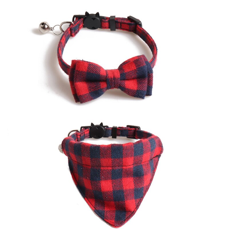 Classic Plaid and Gingham Bow Tie or Bandana Collars with Bell.