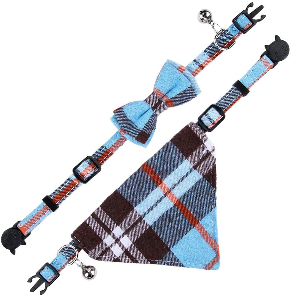 Classic Plaid and Gingham Bow Tie or Bandana Collars with Bell.