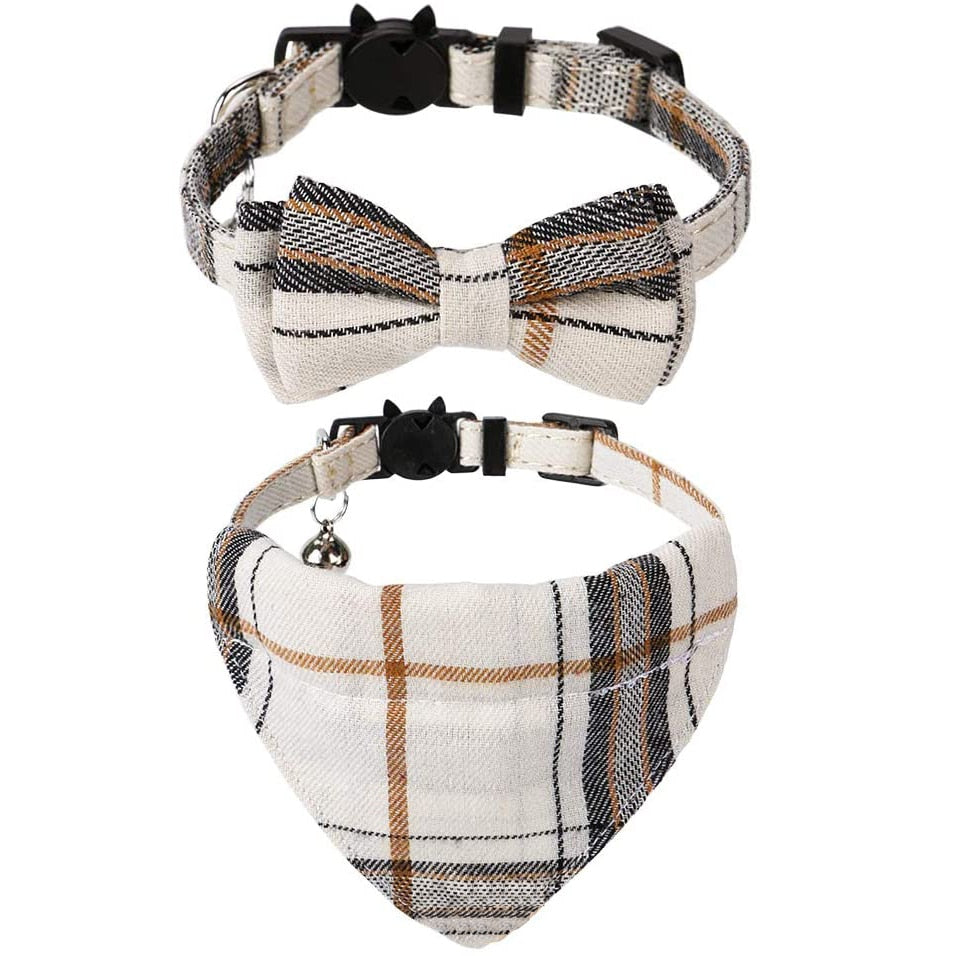 Classic Plaid and Gingham Bow Tie or Bandana Collars with Bell.