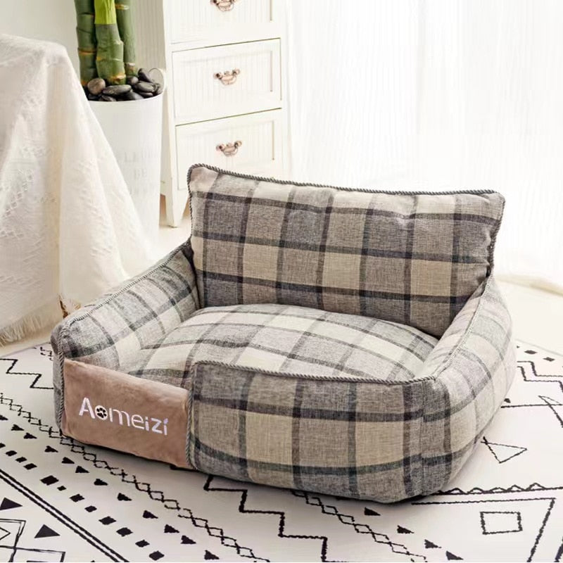 Square lattice pet bed with Detachable washable Double-sided cotton pad