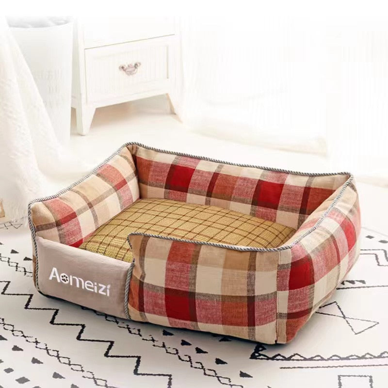 Square lattice pet bed with Detachable washable Double-sided cotton pad