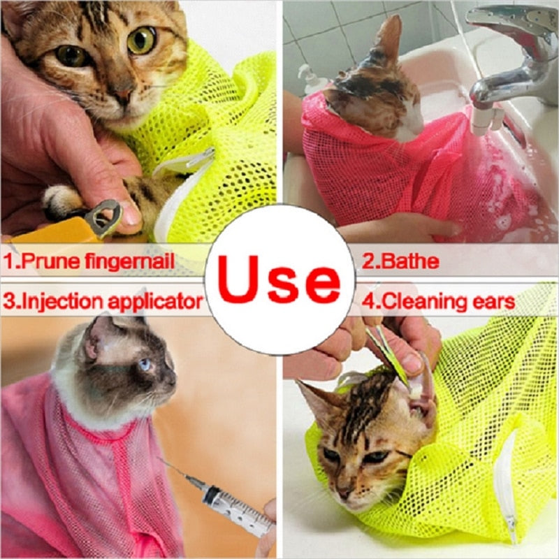 Mesh cat groom bath bag that is adjustable for Anti Scratch, Bite