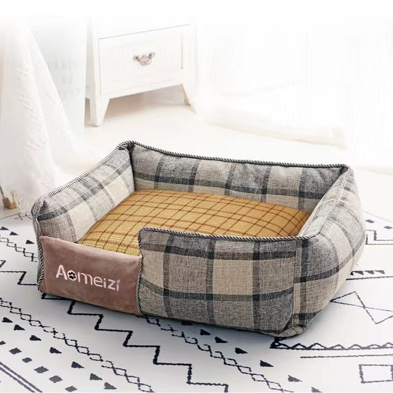 Square lattice pet bed with Detachable washable Double-sided cotton pad