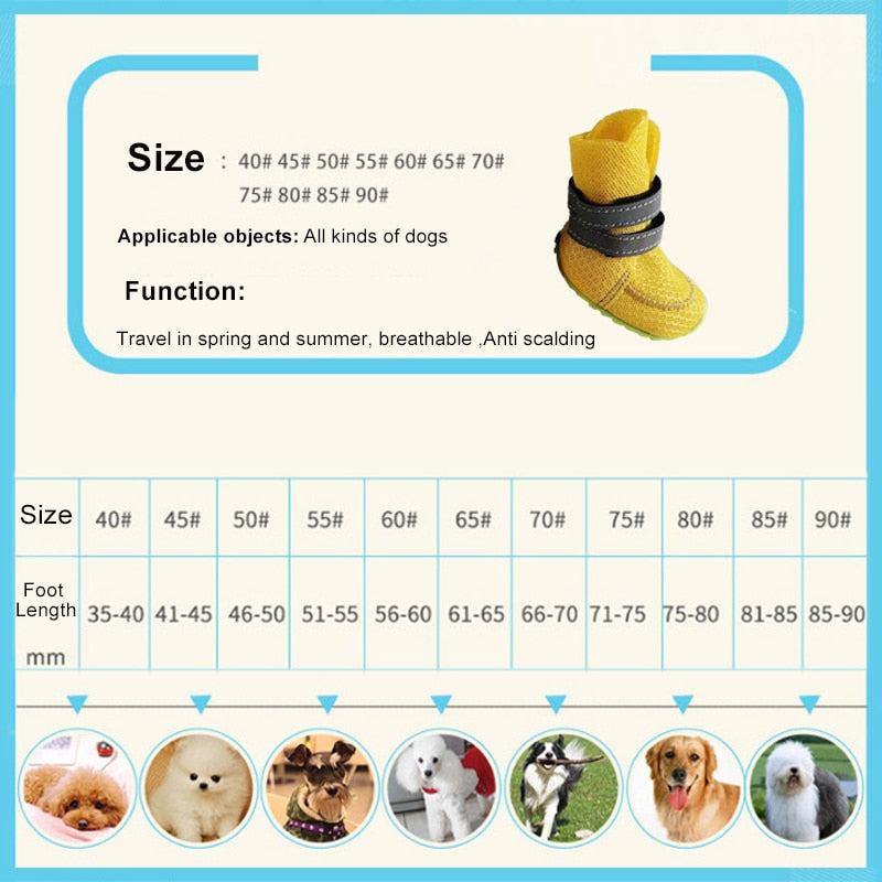 4PCS Summer Dog Boots with Reflective Strips