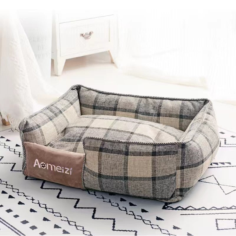 Square lattice pet bed with Detachable washable Double-sided cotton pad