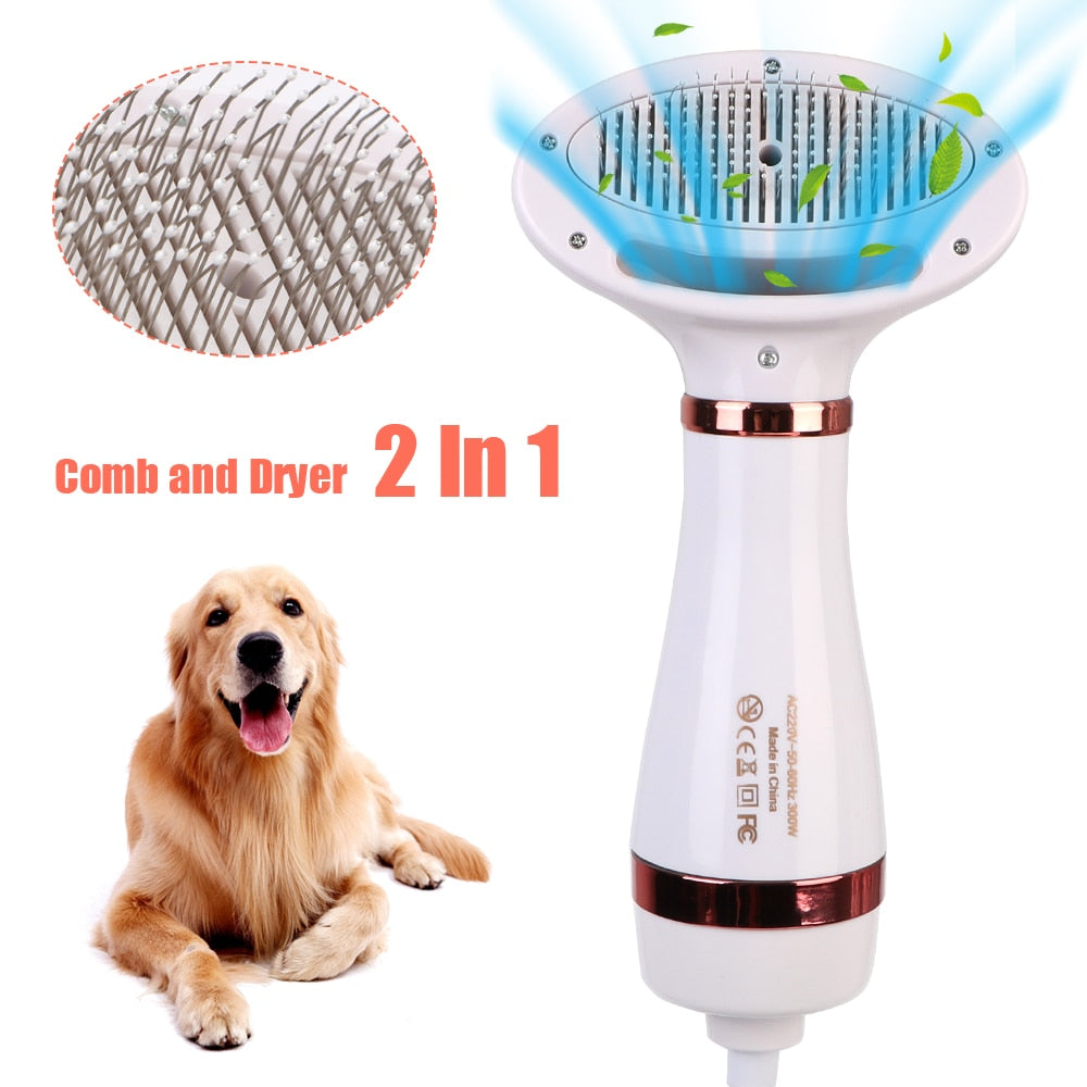 2 In 1 Pet hair dryer and beauty comb with low noise and adjustable temperature