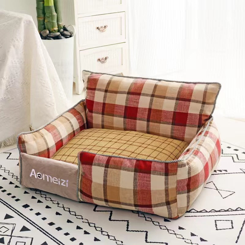 Square lattice pet bed with Detachable washable Double-sided cotton pad