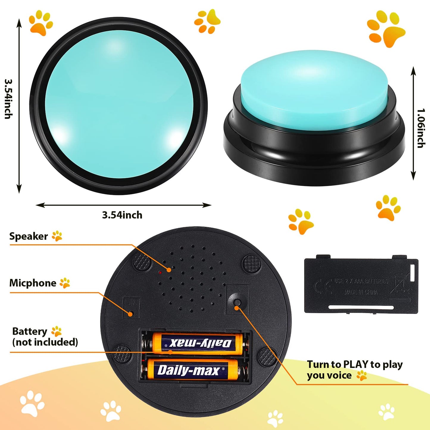 Sound Box Recordable Talking Button for Cat or Dog Talking Toy for Communication and Training