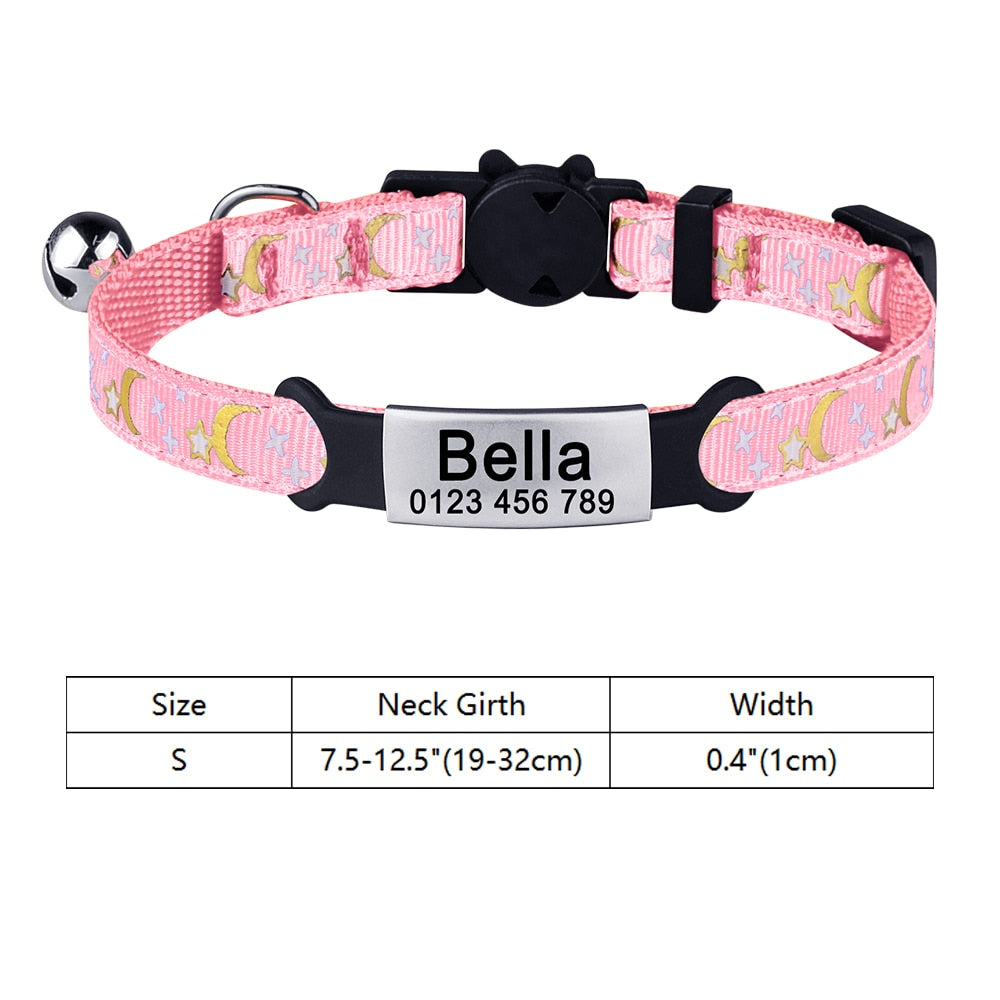 On collar personalized Adjustable Nylon Cat Collar with or without Bow Tie.