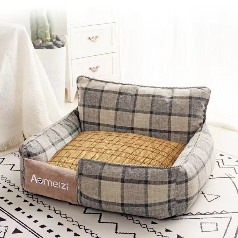 Square lattice pet bed with Detachable washable Double-sided cotton pad