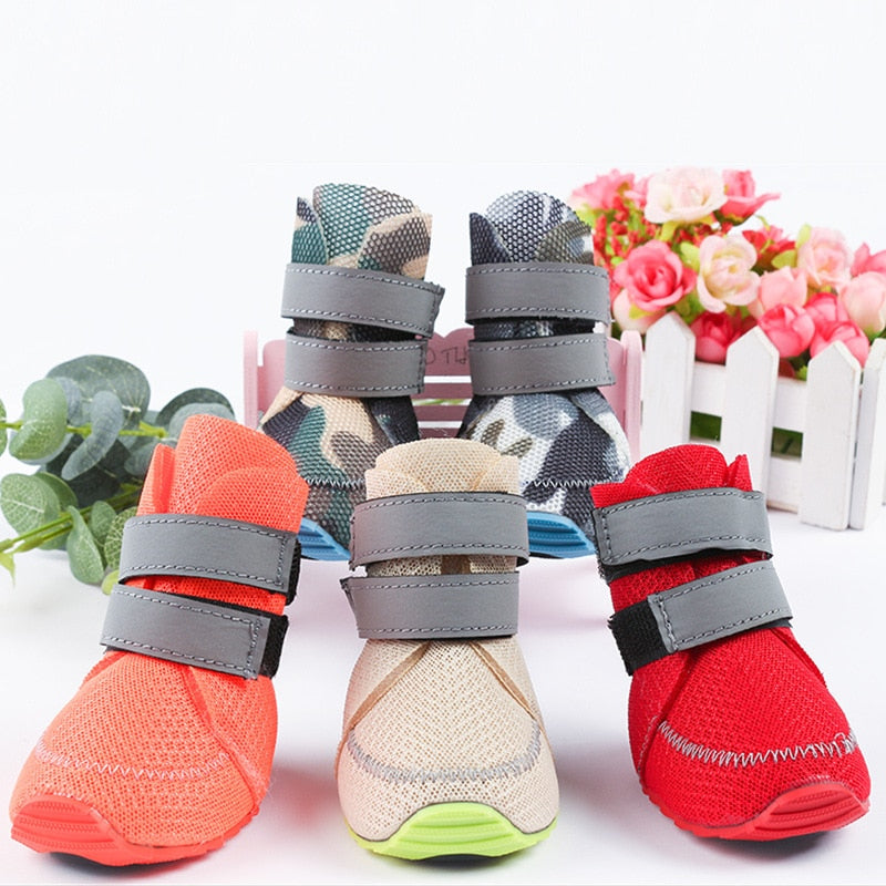 4PCS Summer Dog Boots with Reflective Strips