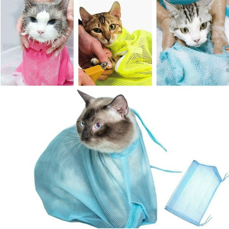 Mesh cat groom bath bag that is adjustable for Anti Scratch, Bite