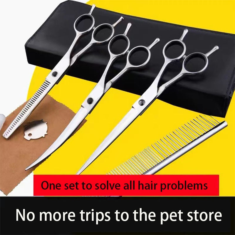 Professional pet grooming bent scissors set for dogs and cats