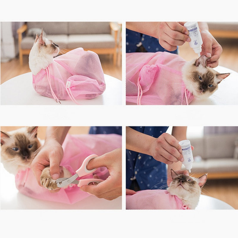 Mesh cat groom bath bag that is adjustable for Anti Scratch, Bite