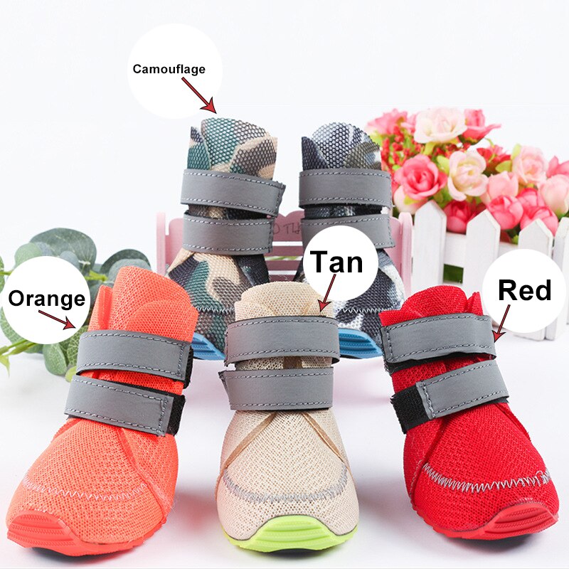 4PCS Summer Dog Boots with Reflective Strips