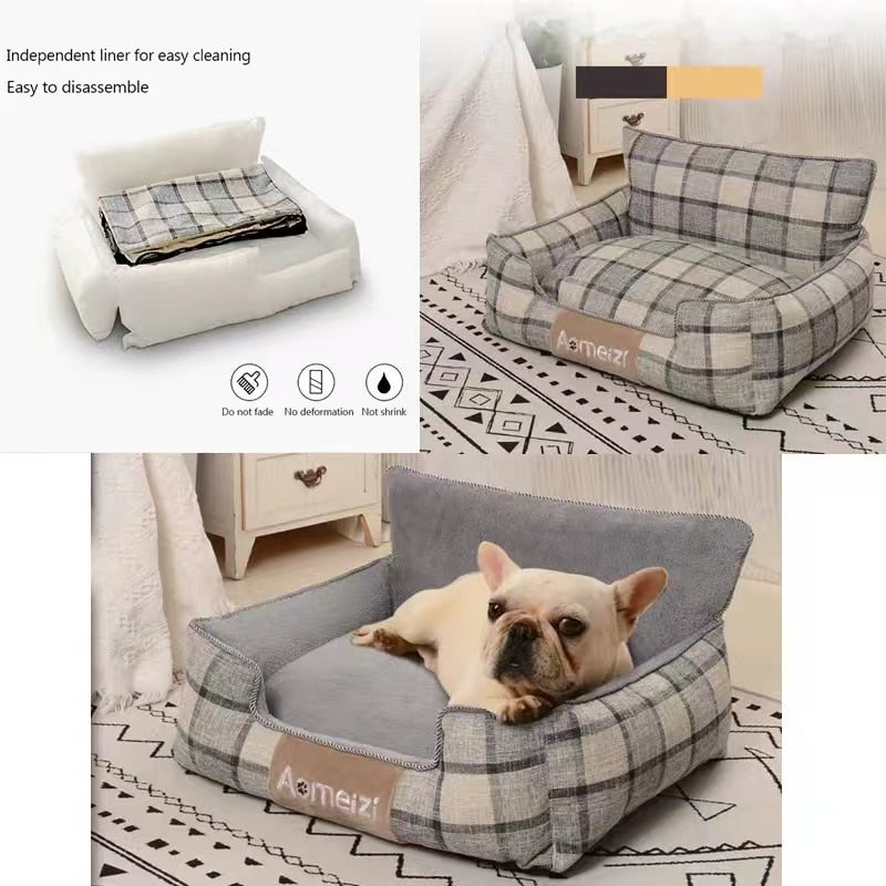 Square lattice pet bed with Detachable washable Double-sided cotton pad