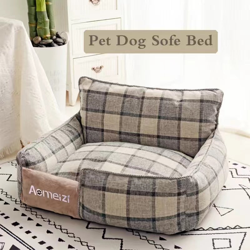 Square lattice pet bed with Detachable washable Double-sided cotton pad