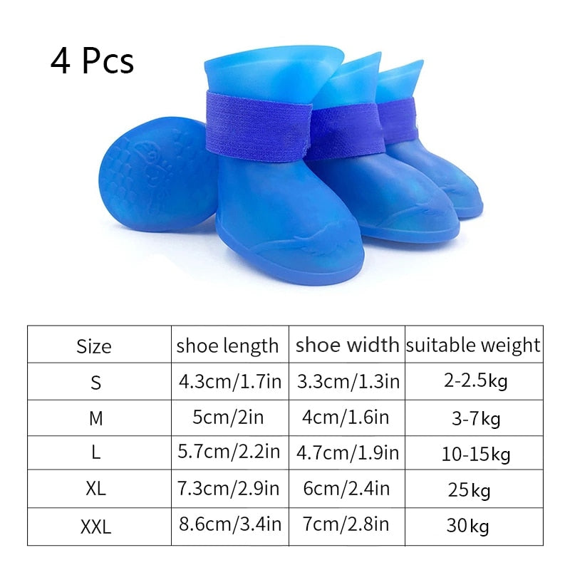 4Pcs Pet Waterproof Rain Shoe that is Anti-Slip