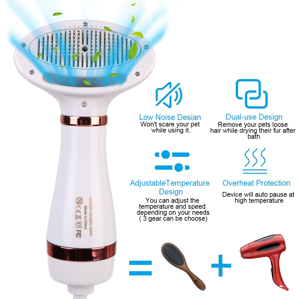 2 In 1 Pet hair dryer and beauty comb with low noise and adjustable temperature