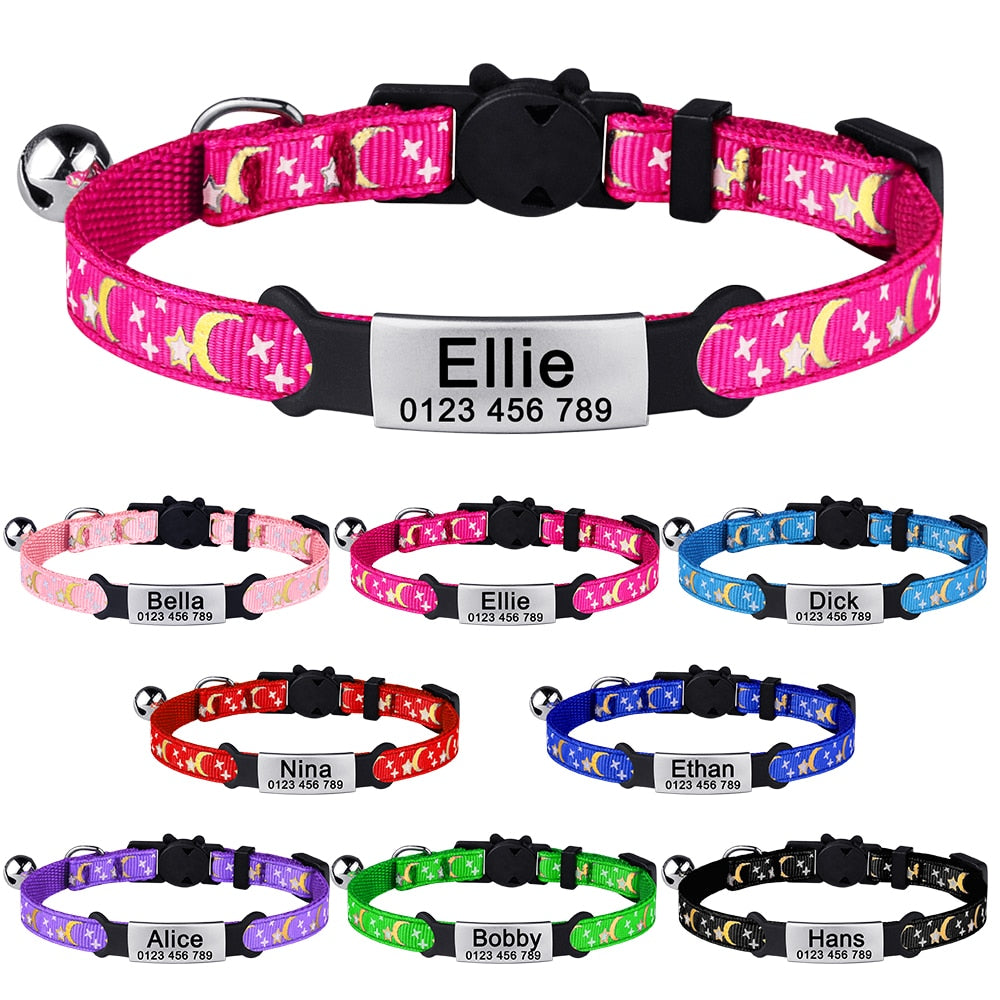 On collar personalized Adjustable Nylon Cat Collar with or without Bow Tie.