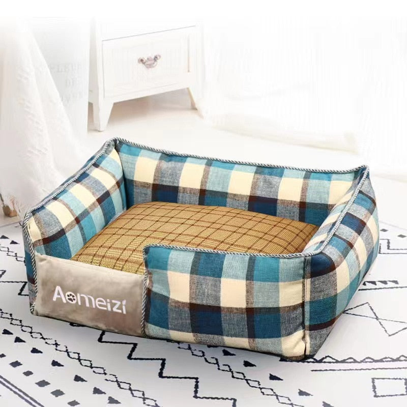 Square lattice pet bed with Detachable washable Double-sided cotton pad