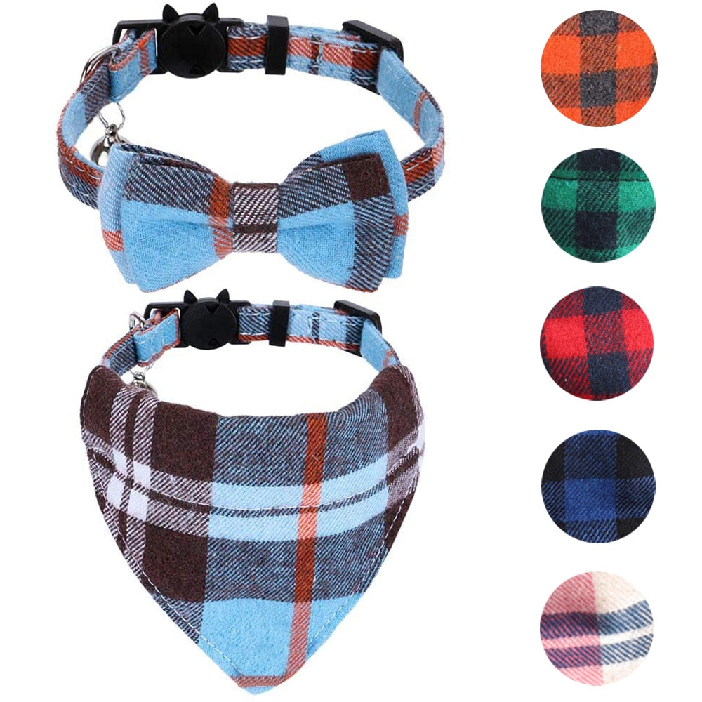 Classic Plaid and Gingham Bow Tie or Bandana Collars with Bell.