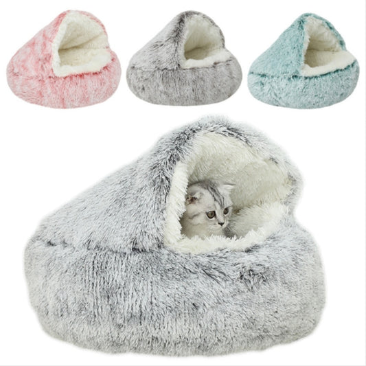 Plush Pet Cat and Dog Round Cushion House 2 In 1 Warm Basket