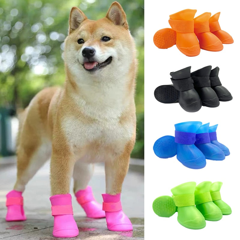 4Pcs Pet Waterproof Rain Shoe that is Anti-Slip