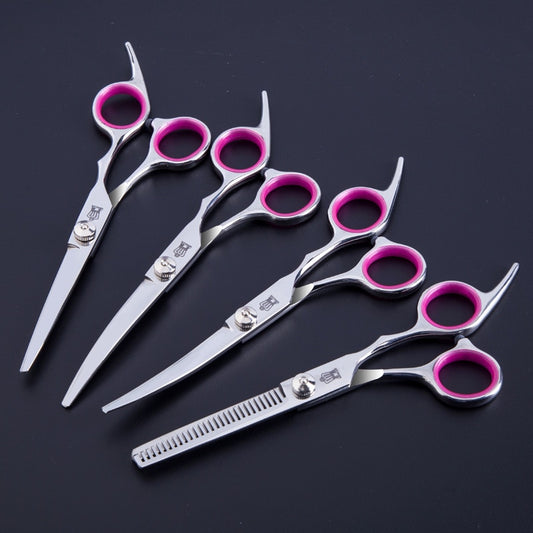 Professional dog or cat grooming scissors with safety round tips made of heavy duty titanium stainless steel