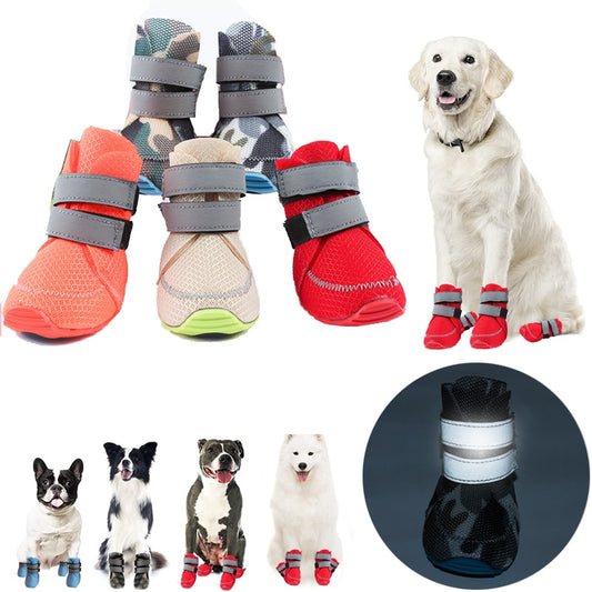 4PCS Summer Dog Boots with Reflective Strips